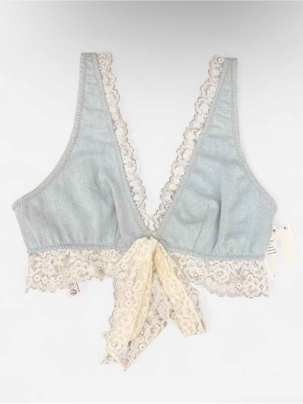 Urban Outfitters Denim Blue and Cream Lace Bralette
